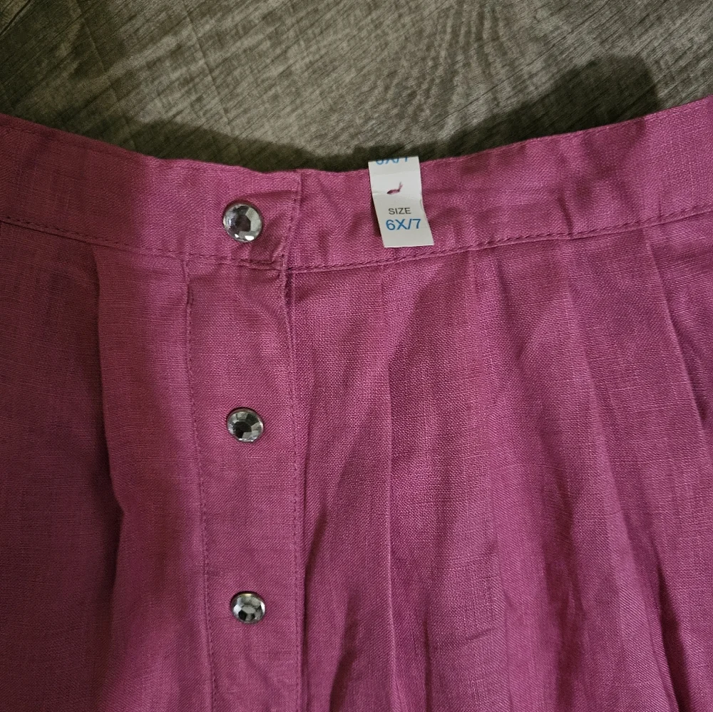 Girls Pink Linen Children's Place Skirt with Sparkle Buttons and Lace Size 6X/7
